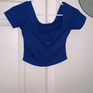Blue off the shoulder crop top